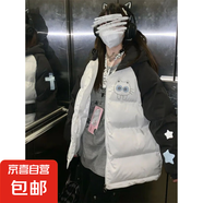 甜美可愛二次卡通印花黑白小貓面包服棉衣冬季寬松加厚保 黑白色 S