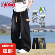 NASA BASE工裝牛仔褲男美式寬松青少年直筒褲夏季大碼休閑長(zhǎng)褲子 JYF-2582黑色 5XL