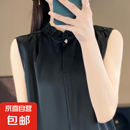 輕奢花邊緞面襯衫女無袖內(nèi)搭打底衫夏款配西裝疊穿背心氣質(zhì)減齡潮 黑色 3XL 卡碼拍大