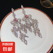 銀針鑲鉆超閃愛心流蘇耳環(huán)女夸張個性時尚氣質(zhì)耳釘情人節(jié)禮物耳飾 銀針-銀色-粉色