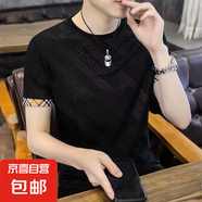 2025夏季新款冰絲男士短袖T恤夏季潮流個性半袖體恤男圓領(lǐng)上衣服 黑色 九號  M43 4XL 【160-175斤】