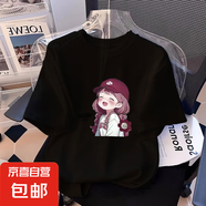 女童純棉短袖T恤夏裝2025新款中大童衣服洋氣女孩兒童寶寶上衣潮 黑色 2346 160