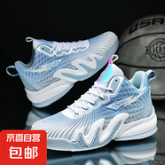 2025春季新款科比實戰(zhàn)男童籃球鞋青少年比賽耐磨摩擦有聲運動球鞋 白灰 42