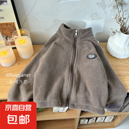 新款兒童雙面絨外套秋冬季寶寶保暖防風(fēng)立領(lǐng)拉鏈衫男女童加絨百搭 雙面絨-巧克力棕外套 90cm