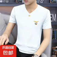 短袖t恤男2025夏季潮流V領(lǐng)時尚百搭涼爽半袖修身型體恤衫男裝衣服 潮社坊093白色 4XL