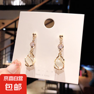 韓版S925銀針氣質(zhì)蝴蝶結(jié)流蘇長款耳環(huán)女貓眼石鑲吊墜耳釘女耳飾品 貓眼石短款