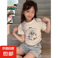 2025夏季新款女童蕾絲袖T恤女團(tuán)風(fēng)黑白灰色半袖上衣a4 花灰-蕾絲領(lǐng)T 130 cm