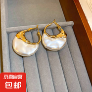 銀針鋯石雪花流蘇珍珠耳釘女小眾百搭耳環(huán)時(shí)尚氣質(zhì)耳飾輕奢高級(jí)感 43#耳扣-白色-金色