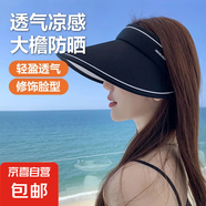 【京東物流】防曬帽子女夏季遮陽帽戶外防紫外線空頂帽沙灘太陽帽 黑色