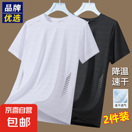 冰絲涼感透氣速干網(wǎng)眼短袖t恤新款男士夏季運動(dòng)半袖上衣DB T258 白色+黑色 XL （121-140斤）