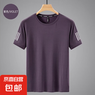 夏季速干冰絲短袖男運(yùn)動(dòng)t恤冰感半袖跑步運(yùn)動(dòng)上衣健身服寬松大碼 紫色 2XL （120-140斤)