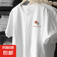 精梳棉美式正肩短袖t恤女夏季設(shè)計(jì)感卡通小眾寬松休閑百搭T恤D 左上小紅花精梳棉圓領(lǐng)短袖白色 L