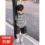 男童夏季薄款褲子2025新款兒童韓版工裝中短褲休閑速干褲五分褲潮 黑色 130
