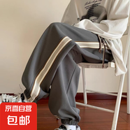 衛褲秋冬新款寬松長(cháng)褲運動(dòng)褲潮牌男女工裝束腳拼接運動(dòng)褲 淺灰色 M