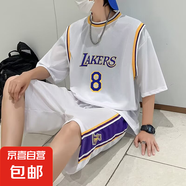 24號籃球服男士短袖套裝夏季冰絲網(wǎng)眼運動五分短褲兩件套學(xué)生班服 8號白色1003 XL