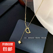 不掉色鈦鋼D字母長款毛衣鏈2024年新款網(wǎng)紅設計感項鏈女鎖骨鏈潮 金色D字流蘇項鏈