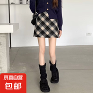 毛呢格子半身裙女秋冬季新款小個(gè)子冬天配毛衣百搭包臀a字短裙子 黑色470 XL碼【115-125斤】
