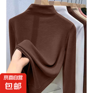 【爆款打底】秋冬加絨打底衫百搭修身顯瘦半高領內搭長袖 咖啡色 XL-建議108-120斤