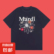 Mari短袖金高銀雛菊腸狗印花女2025夏220克純棉上衣情侶T恤潮 1931藏藍(lán)色彩花系列 L