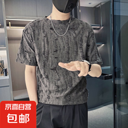 2025夏季新款冰絲鏤空男短袖T恤針織網(wǎng)眼V領(lǐng)半袖小衫薄款體恤WZY 灰色 2XL