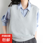 V領(lǐng)套頭背心馬甲女秋冬內(nèi)搭無袖毛衣針織衫寬松百搭打底衫J2125 灰色 XL（135-145斤）