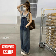 減齡氣質(zhì)設(shè)計感桔梗牛仔背帶褲女春秋新款復(fù)古洋氣顯瘦吊帶褲 藍色桔梗復(fù)古牛仔背帶褲單件 XL