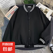 2024春秋新款拼接棒球服夾克男高街ins潮流外套 黑色 L