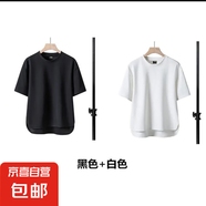 高級感簡(jiǎn)約男士短袖t恤夏季潮流寬松半袖潮牌百搭青年體恤衫垂感 黑色+白色 （開(kāi)叉短袖）2件 3XL