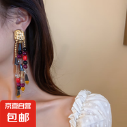 民族風鳳凰月牙流蘇耳釘小眾復古設計感耳環(huán)夏季女輕奢高級感耳飾 24#銀針-合金-彩色