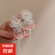 銀針流蘇花朵花卉長款仙女款耳墜耳釘女度假風(fēng)小眾手作夸張耳環(huán)女 11#銀針-白色花朵水晶流蘇