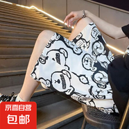 短褲男夏季冰絲速干運(yùn)動(dòng)休閑褲ins潮流薄款卡通印花外穿五分中褲 KC-K246-白色 XL