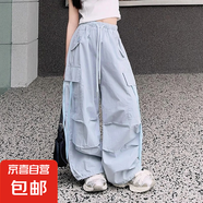 女童夏季工裝褲2024新款韓版兒童時尚嘻哈風(fēng)褲子中大童薄款休閑褲 BTL-K99【藍色】春秋款 140