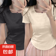 白色圓領(lǐng)魚骨線短袖t恤女2025年新款內(nèi)搭純欲辣妹修身百搭上衣服 951-深灰色+杏色 M