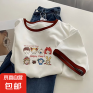 爆款高中生小眾鹽系短袖T恤女新款歐貨寬松白色上衣夏裝顯瘦半袖 70款紅領(lǐng)【高品質(zhì)】 L  建議105-120斤