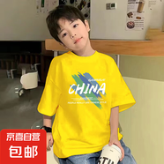 男童短袖t恤2025夏季韓版爆款中大童寬松百搭半袖兒童裝純棉上衣 黃色 2439 130