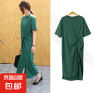 夏季 新款裙子寬松休閑法國小眾連衣裙大碼長款t恤裙 綠色 3XL