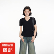V領(lǐng)短袖t恤女2025夏季修身顯瘦v領(lǐng)打底衫內(nèi)搭純色百搭辣妹上衣 V領(lǐng)短袖T恤黑色 XL