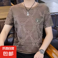 特價撿漏t恤男夏季高端冰絲時尚透氣男士圓領(lǐng)短袖T恤百搭潮男上衣 零柒伍伍313卡其色 3XL 【150-165斤】