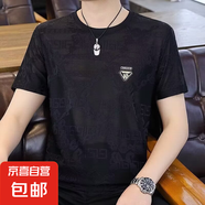 特價(jià)撿漏t恤男夏季高端冰絲時(shí)尚透氣男士圓領(lǐng)短袖T恤百搭潮男上衣 零柒伍伍313黑色 2XL 【135-150斤】