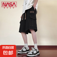 NASA BASE迷彩工裝短褲男士寬松純棉休閑大碼五分褲青少年中褲子 JYF-H32黑色 XL