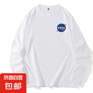 NASALIKE純棉春秋季新印花款圓領衛(wèi)衣套頭長袖上衣男女T恤打底衫 白色 -NASA印花-C01180長T XL