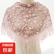 韓版女蕾絲碎花三角巾鏤空透氣包頭紗田園復(fù)古風(fēng)三角披肩防曬頭巾 奶油粉