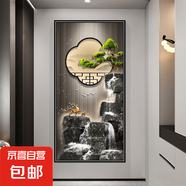 新中式玄關(guān)裝飾畫3d立體貼畫自粘壁紙客廳背景墻入戶走廊過道墻貼 今迎客松 寬90cm-高180cm