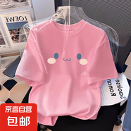 女童純棉短袖T恤夏裝2025新款中大童衣服洋氣女孩兒童寶寶上衣潮 粉色 2419 100
