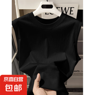 【重磅100%棉】夏季背心男款圓領(lǐng)無袖t恤運動背心健身情侶裝 黑色 2XL
