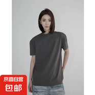 純棉240G重磅純色正肩短袖t恤女士夏季百搭簡(jiǎn)約圓領(lǐng)上衣29純色-J 深灰色240克【重磅純棉】 M