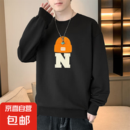 圓領(lǐng)衛衣男士2025春季款潮流寬松長(cháng)袖打底衫男裝上衣服男外套 黑色 常規 ym8197 4XL