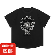 220克純棉韓版短袖雛菊2025春夏百搭上衣寬松男女臘腸狗T恤B701YL 2754黑色大徽章 L