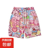 沙灘短褲女夏季新款海綿寶寶卡通印花運(yùn)動寬松休閑情侶款少女熱褲 叁聯(lián)勝D93粉色 XL