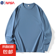 NASALIKE純棉秋冬季新款純色圓領(lǐng)衛(wèi)衣常規(guī)版套頭長(zhǎng)袖上衣男女款T恤打底衫 C01180長(zhǎng)T-霧藍(lán) 5XL【修身直筒版】